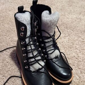 Marc Fisher Black Lace-Up Boots with Shearling